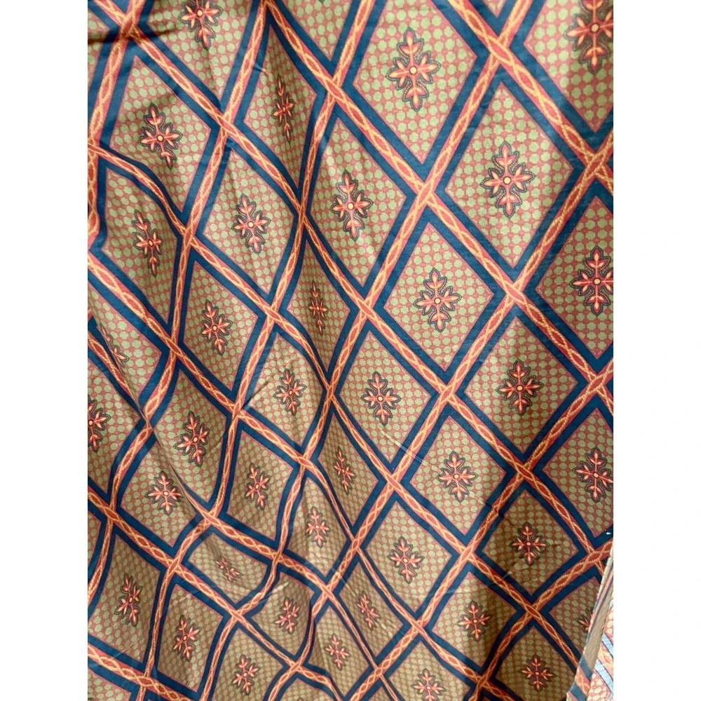 VTG Laura Ashley Revman Diamond Trellis Fleur De Lis Curtain Panel Valance‎